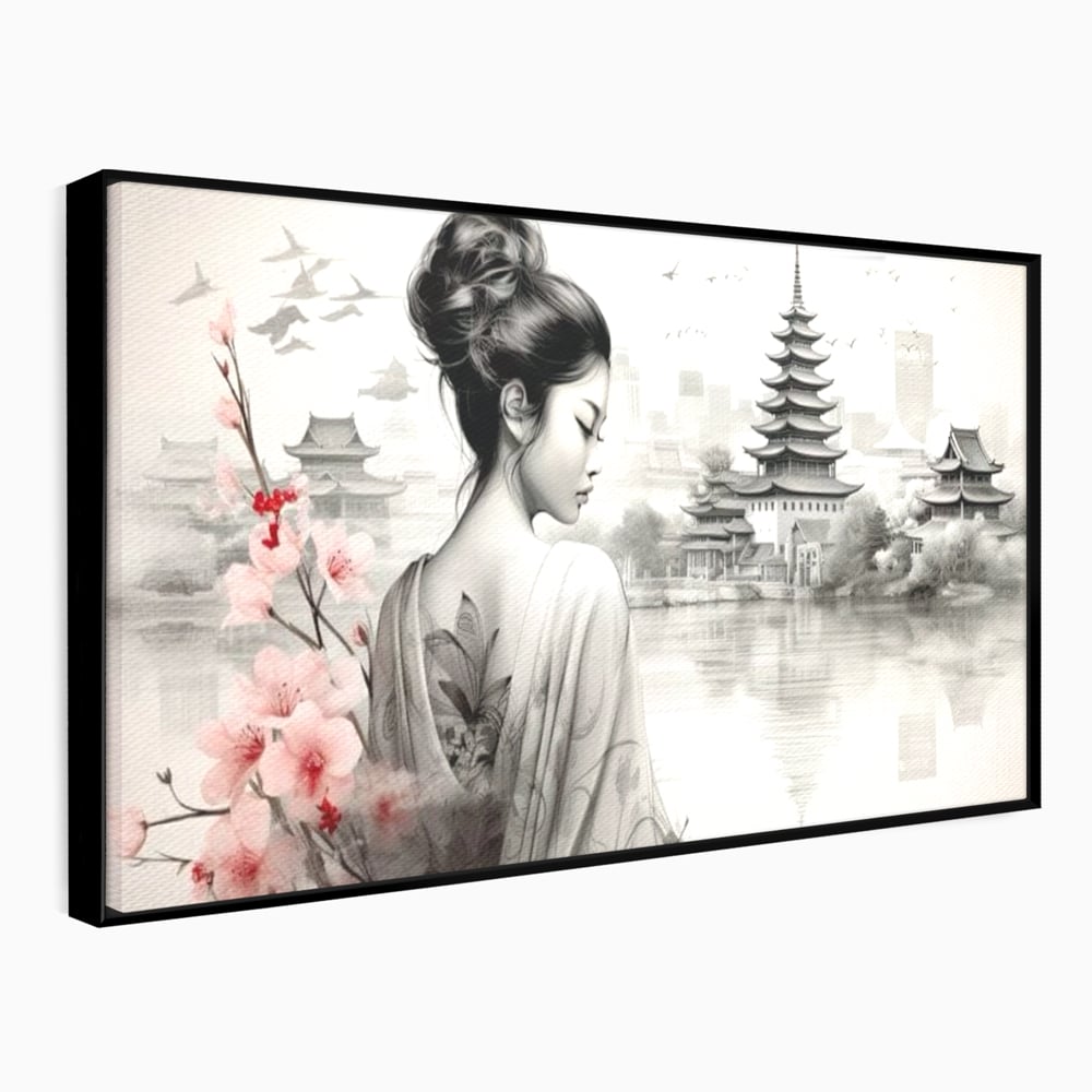 Tablou Canvas Premium LuxCanva® G1063, Memoriile Unei Gheise , Sakura, Tatuaj, Kyoto, Japonia, Frumusete, Trandafiri, Memorii, Living, Dormitor