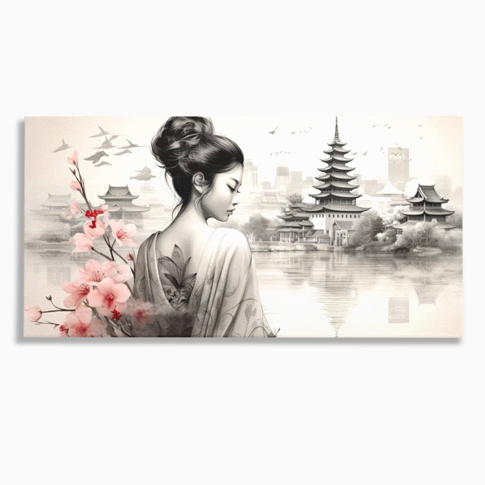 Tablou Canvas Premium LuxCanva® G1063, Memoriile Unei Gheise , Sakura, Tatuaj, Kyoto, Japonia, Frumusete, Trandafiri, Memorii, Living, Dormitor