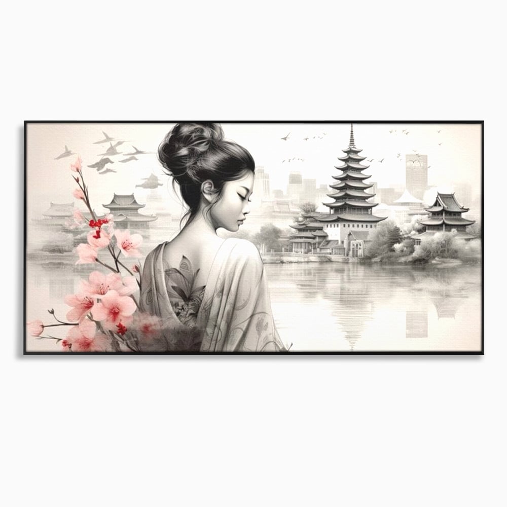 Tablou Canvas Premium LuxCanva® G1063, Memoriile Unei Gheise , Sakura, Tatuaj, Kyoto, Japonia, Frumusete, Trandafiri, Memorii, Living, Dormitor