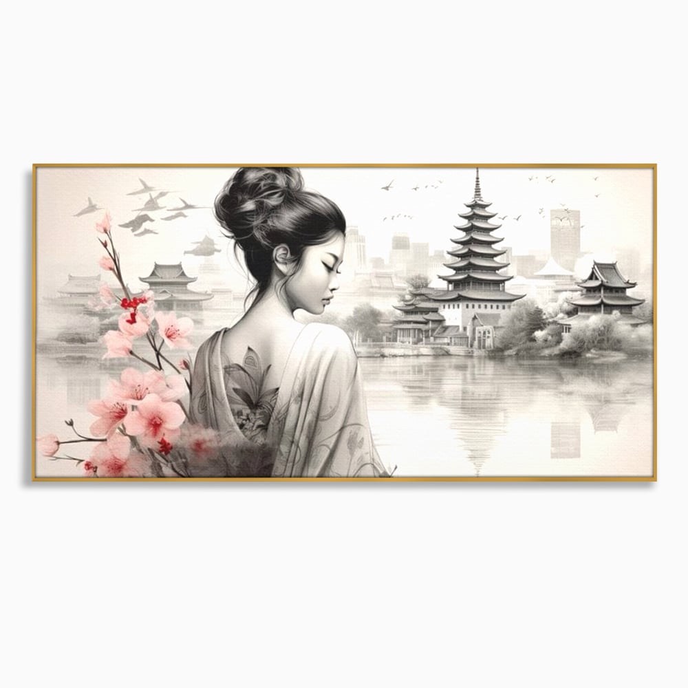 Tablou Canvas Premium LuxCanva® G1063, Memoriile Unei Gheise , Sakura, Tatuaj, Kyoto, Japonia, Frumusete, Trandafiri, Memorii, Living, Dormitor