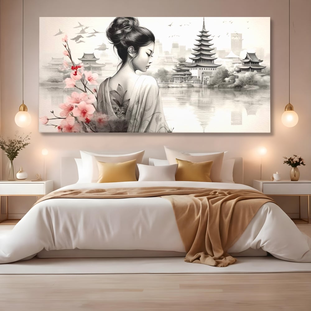 Tablou Canvas Premium LuxCanva® G1063, Memoriile Unei Gheise , Sakura, Tatuaj, Kyoto, Japonia, Frumusete, Trandafiri, Memorii, Living, Dormitor