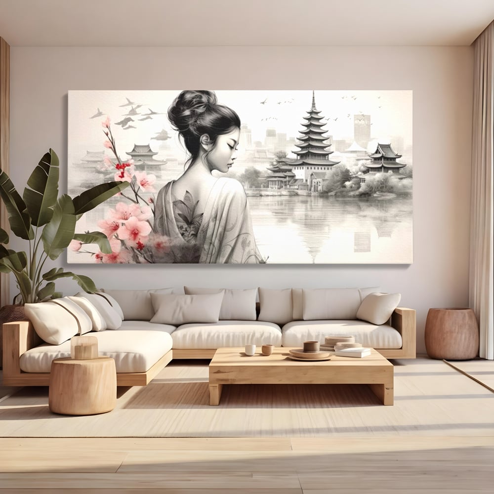 Tablou Canvas Premium LuxCanva® G1063, Memoriile Unei Gheise , Sakura, Tatuaj, Kyoto, Japonia, Frumusete, Trandafiri, Memorii, Living, Dormitor