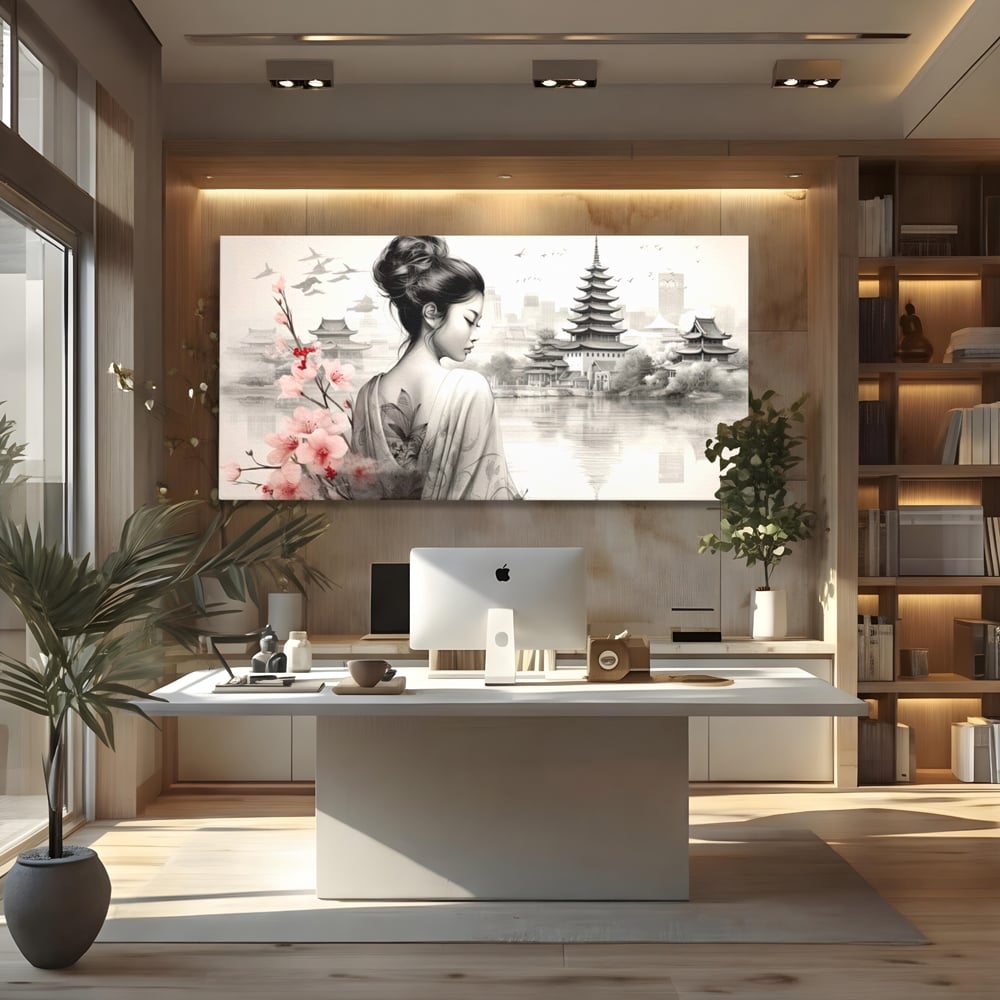 Tablou Canvas Premium LuxCanva® G1063, Memoriile Unei Gheise , Sakura, Tatuaj, Kyoto, Japonia, Frumusete, Trandafiri, Memorii, Living, Dormitor