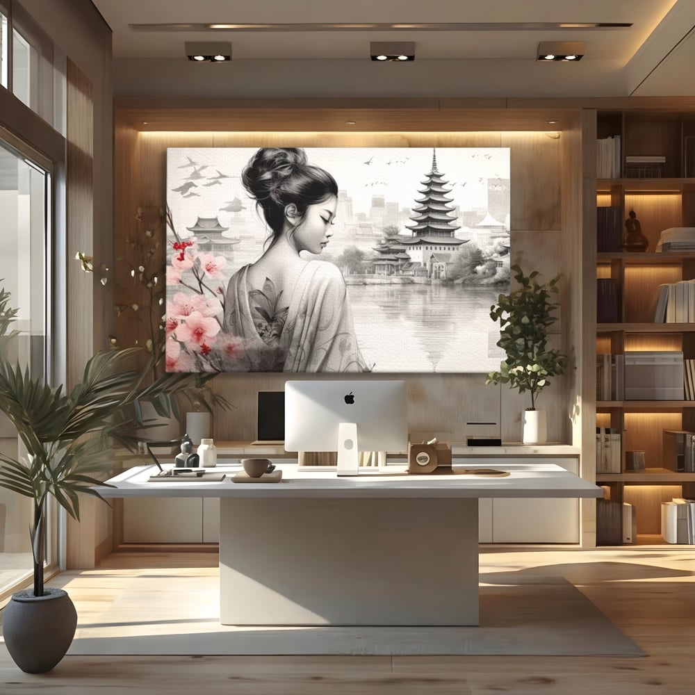 Tablou Canvas Premium LuxCanva® G1063, Memoriile Unei Gheise , Sakura, Tatuaj, Kyoto, Japonia, Frumusete, Trandafiri, Memorii, Living, Dormitor