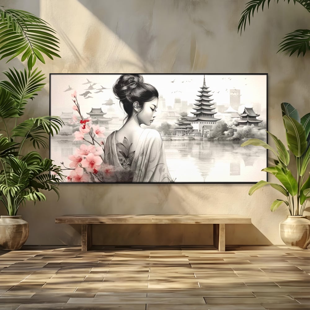 Tablou Canvas Premium LuxCanva® G1063, Memoriile Unei Gheise , Sakura, Tatuaj, Kyoto, Japonia, Frumusete, Trandafiri, Memorii, Living, Dormitor