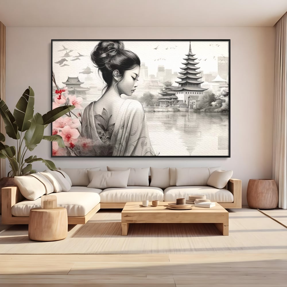 Tablou Canvas Premium LuxCanva® G1063, Memoriile Unei Gheise , Sakura, Tatuaj, Kyoto, Japonia, Frumusete, Trandafiri, Memorii, Living, Dormitor