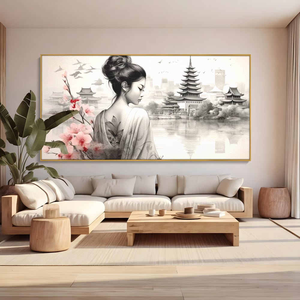 Tablou Canvas Premium LuxCanva® G1063, Memoriile Unei Gheise , Sakura, Tatuaj, Kyoto, Japonia, Frumusete, Trandafiri, Memorii, Living, Dormitor