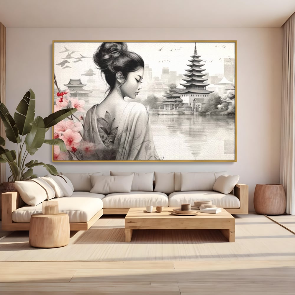 Tablou Canvas Premium LuxCanva® G1063, Memoriile Unei Gheise , Sakura, Tatuaj, Kyoto, Japonia, Frumusete, Trandafiri, Memorii, Living, Dormitor