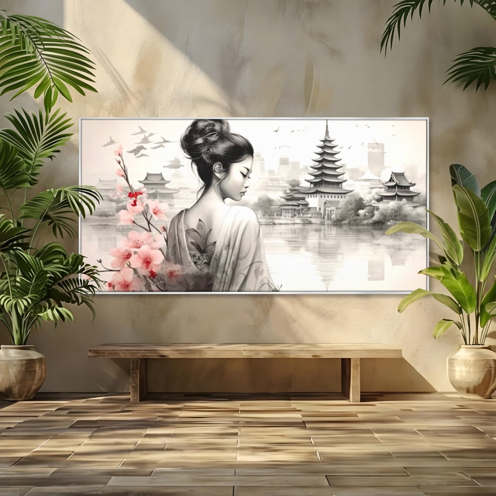 Tablou Canvas Premium LuxCanva® G1063, Memoriile Unei Gheise , Sakura, Tatuaj, Kyoto, Japonia, Frumusete, Trandafiri, Memorii, Living, Dormitor