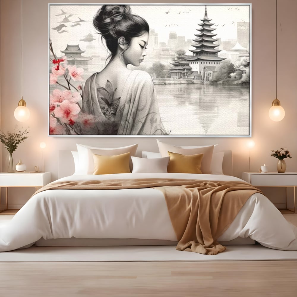 Tablou Canvas Premium LuxCanva® G1063, Memoriile Unei Gheise , Sakura, Tatuaj, Kyoto, Japonia, Frumusete, Trandafiri, Memorii, Living, Dormitor