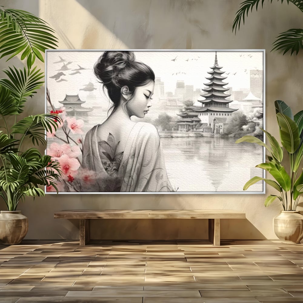 Tablou Canvas Premium LuxCanva® G1063, Memoriile Unei Gheise , Sakura, Tatuaj, Kyoto, Japonia, Frumusete, Trandafiri, Memorii, Living, Dormitor