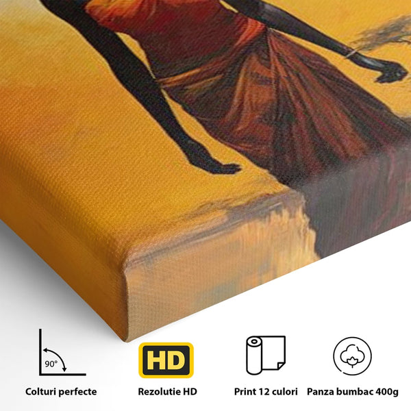 Leinwandbilder Premium LuxCanva® G1064, Unter der afrikanischen Sonne, Anmut, Stärke, Straße, Sonnenuntergang, Silhouette, Kraft, Frau, Orange, Wohnen, Schlafzimmer
