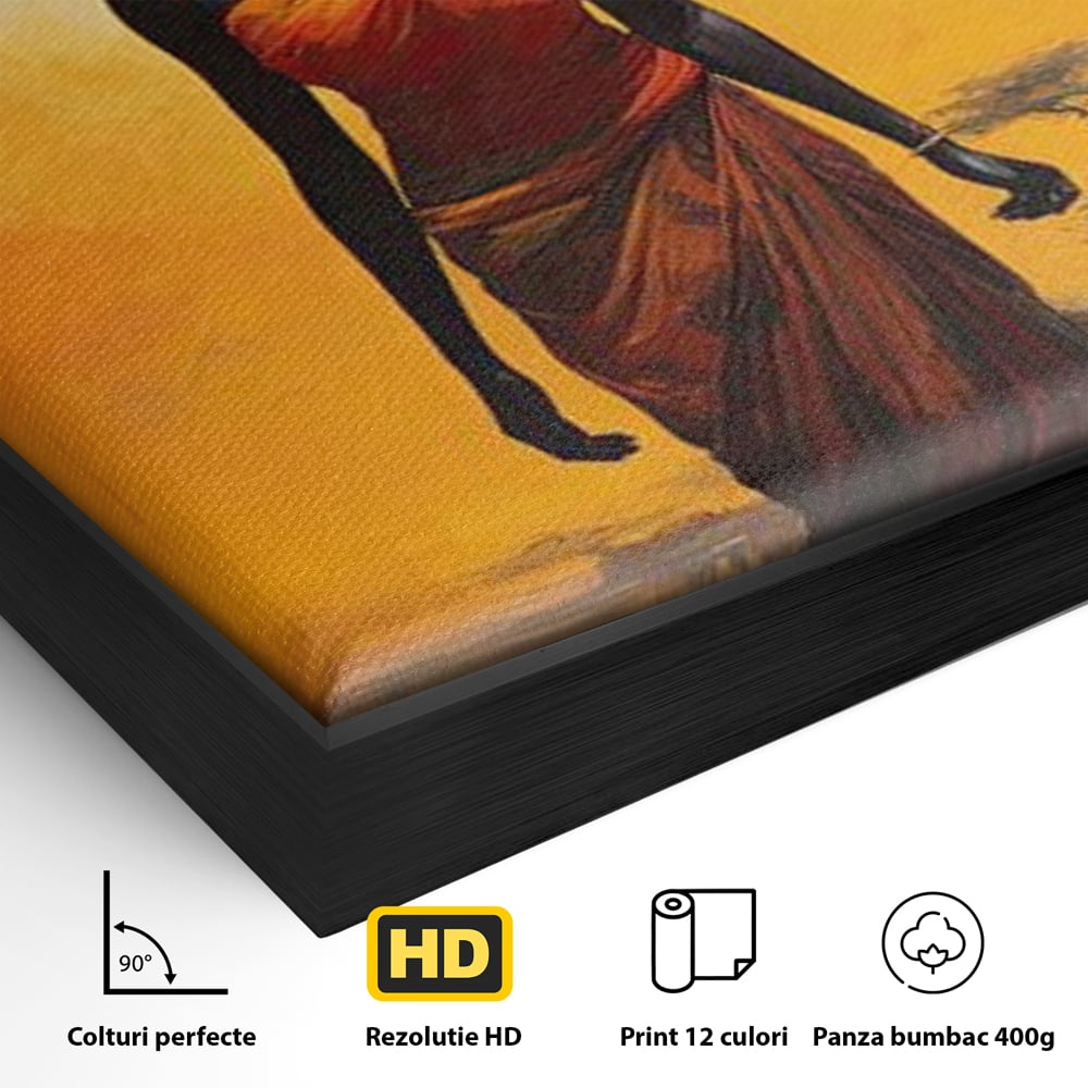 Leinwandbilder Premium LuxCanva® G1064, Unter der afrikanischen Sonne, Anmut, Stärke, Straße, Sonnenuntergang, Silhouette, Kraft, Frau, Orange, Wohnen, Schlafzimmer