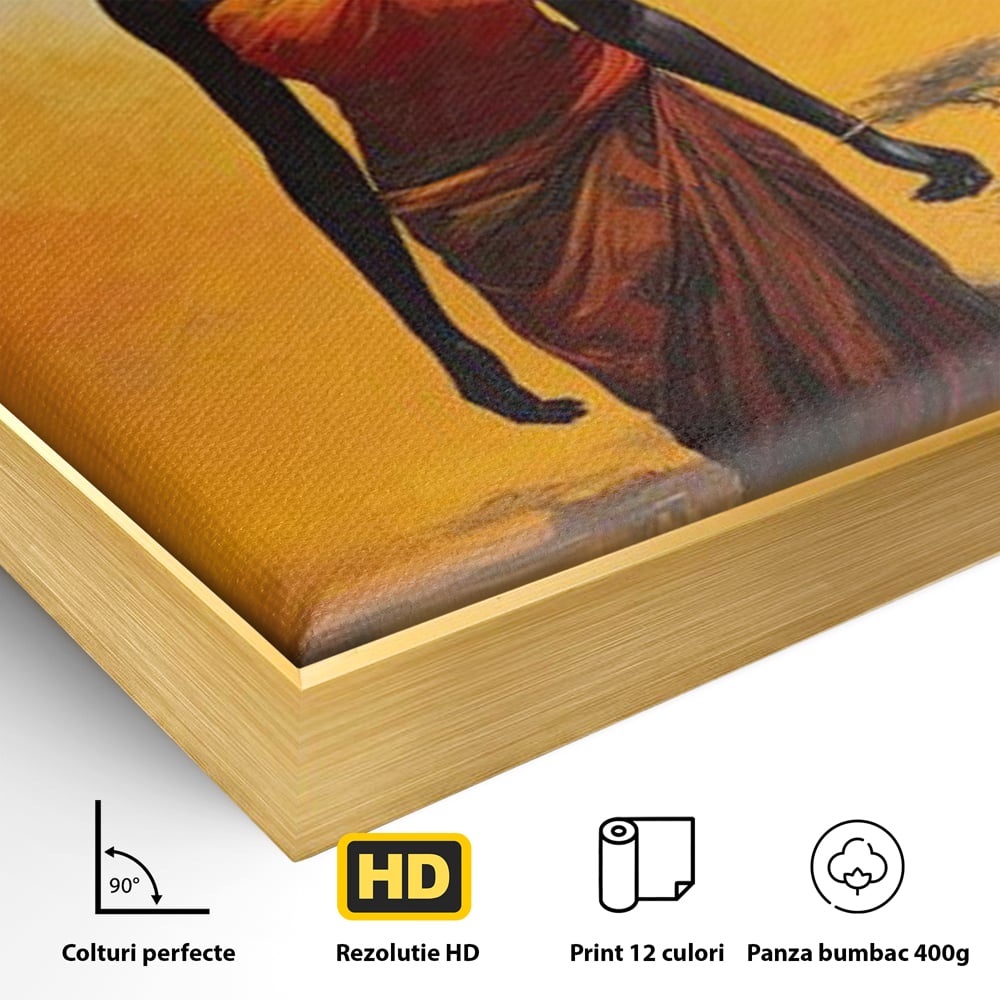 Leinwandbilder Premium LuxCanva® G1064, Unter der afrikanischen Sonne, Anmut, Stärke, Straße, Sonnenuntergang, Silhouette, Kraft, Frau, Orange, Wohnen, Schlafzimmer