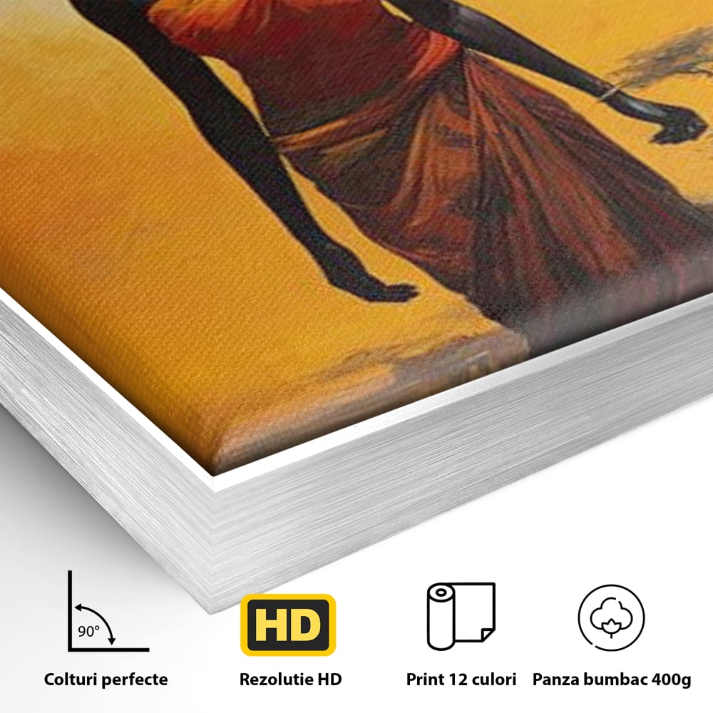 Leinwandbilder Premium LuxCanva® G1064, Unter der afrikanischen Sonne, Anmut, Stärke, Straße, Sonnenuntergang, Silhouette, Kraft, Frau, Orange, Wohnen, Schlafzimmer