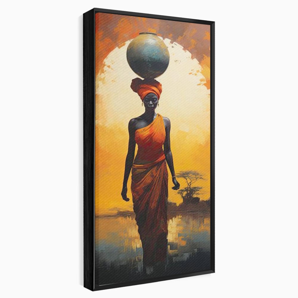 Leinwandbilder Premium LuxCanva® G1064, Unter der afrikanischen Sonne, Anmut, Stärke, Straße, Sonnenuntergang, Silhouette, Kraft, Frau, Orange, Wohnen, Schlafzimmer