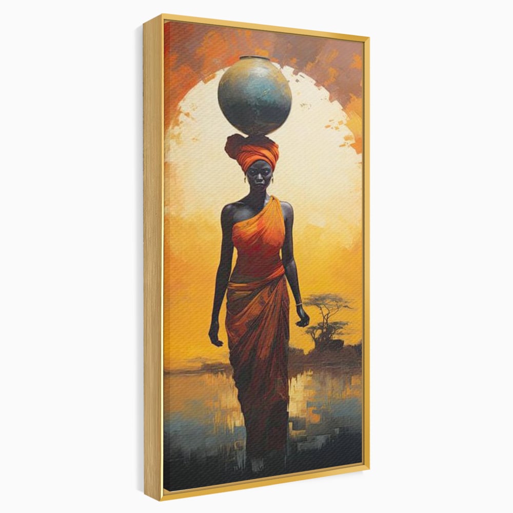 Leinwandbilder Premium LuxCanva® G1064, Unter der afrikanischen Sonne, Anmut, Stärke, Straße, Sonnenuntergang, Silhouette, Kraft, Frau, Orange, Wohnen, Schlafzimmer