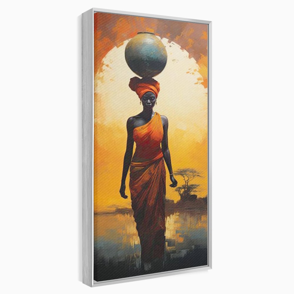 Leinwandbilder Premium LuxCanva® G1064, Unter der afrikanischen Sonne, Anmut, Stärke, Straße, Sonnenuntergang, Silhouette, Kraft, Frau, Orange, Wohnen, Schlafzimmer