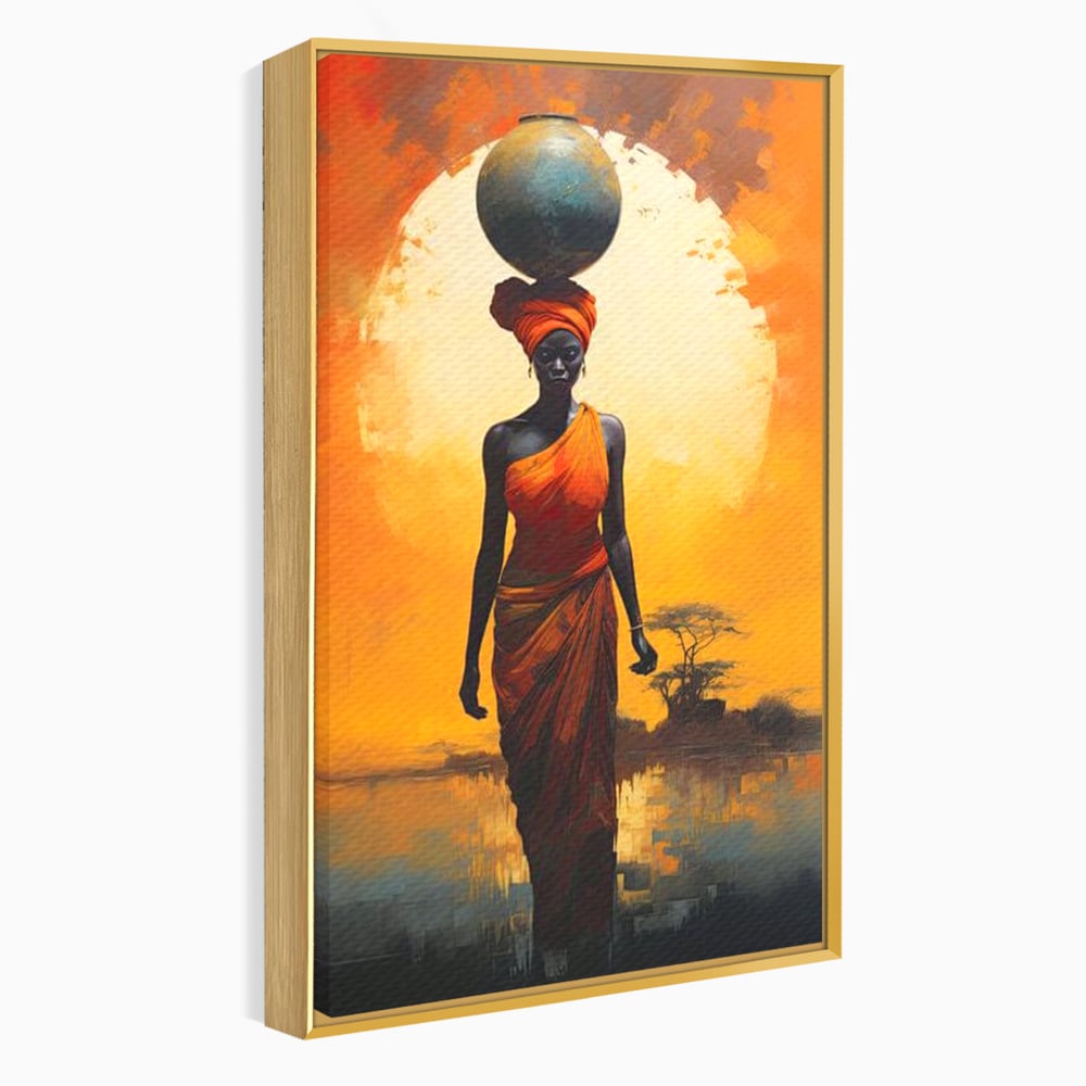 Leinwandbilder Premium LuxCanva® G1064, Unter der afrikanischen Sonne, Anmut, Stärke, Straße, Sonnenuntergang, Silhouette, Kraft, Frau, Orange, Wohnen, Schlafzimmer