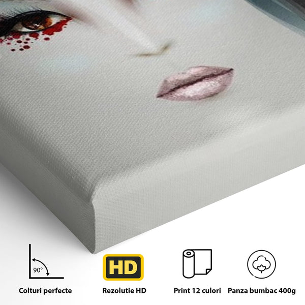 Tablou Canvas Premium LuxCanva® G1072, Taina Petalelor , Pictura, Trandafiri, Rosii, Mistic, Flori, Machiaj, Privire, Magie, Salon, Beauty, Living, Dormitor
