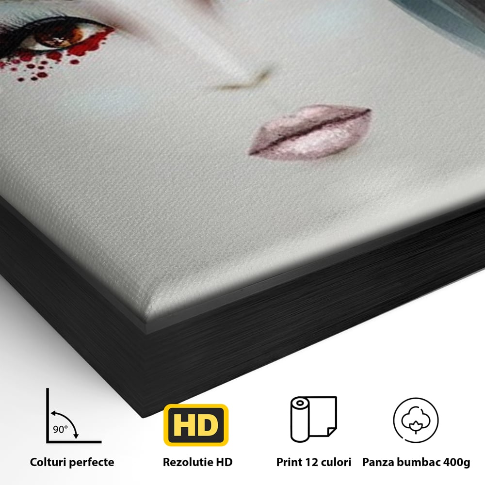 Tablou Canvas Premium LuxCanva® G1072, Taina Petalelor , Pictura, Trandafiri, Rosii, Mistic, Flori, Machiaj, Privire, Magie, Salon, Beauty, Living, Dormitor