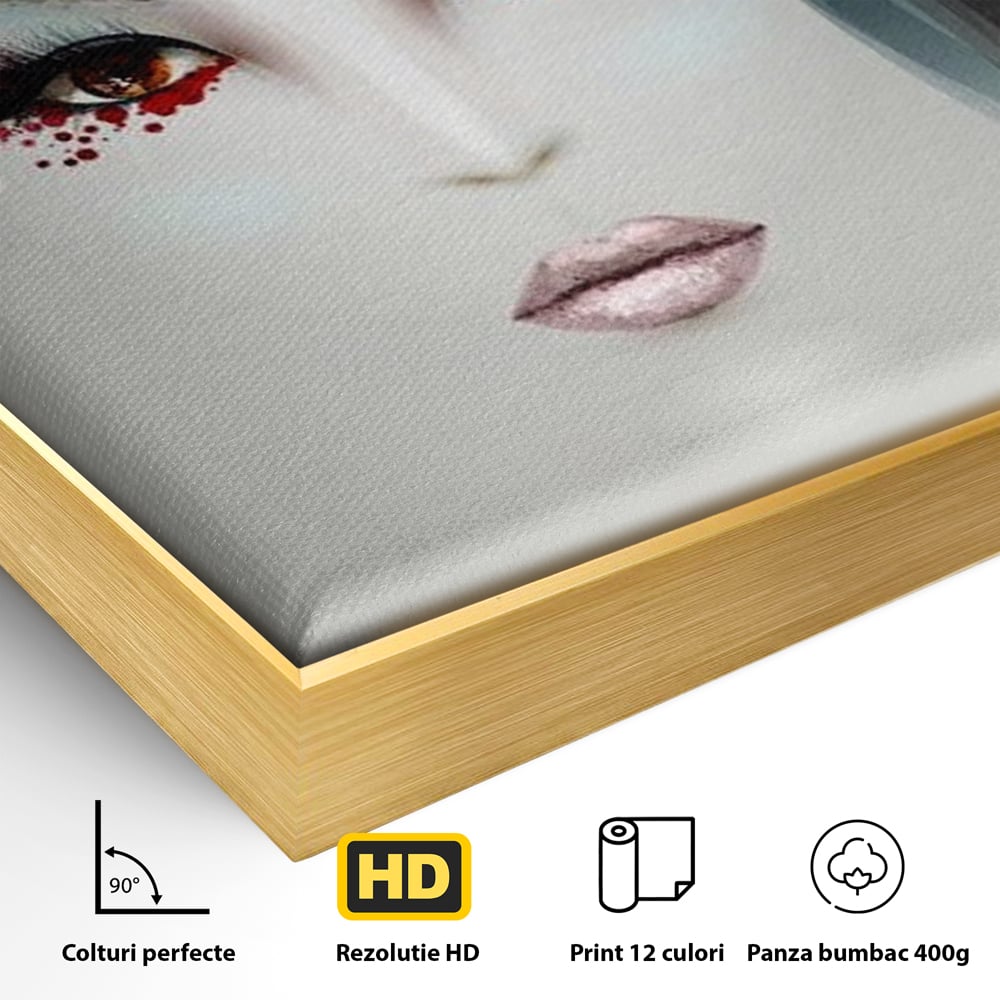 Tablou Canvas Premium LuxCanva® G1072, Taina Petalelor , Pictura, Trandafiri, Rosii, Mistic, Flori, Machiaj, Privire, Magie, Salon, Beauty, Living, Dormitor