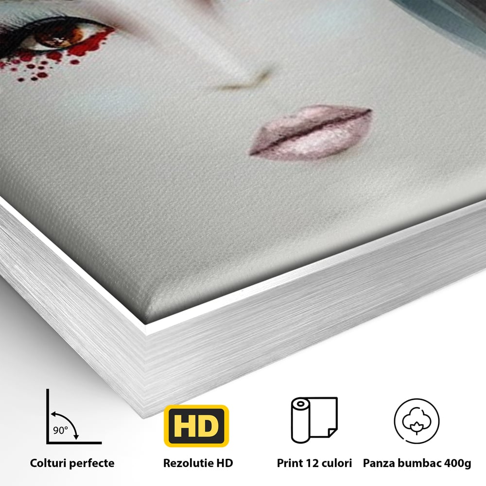 Tablou Canvas Premium LuxCanva® G1072, Taina Petalelor , Pictura, Trandafiri, Rosii, Mistic, Flori, Machiaj, Privire, Magie, Salon, Beauty, Living, Dormitor