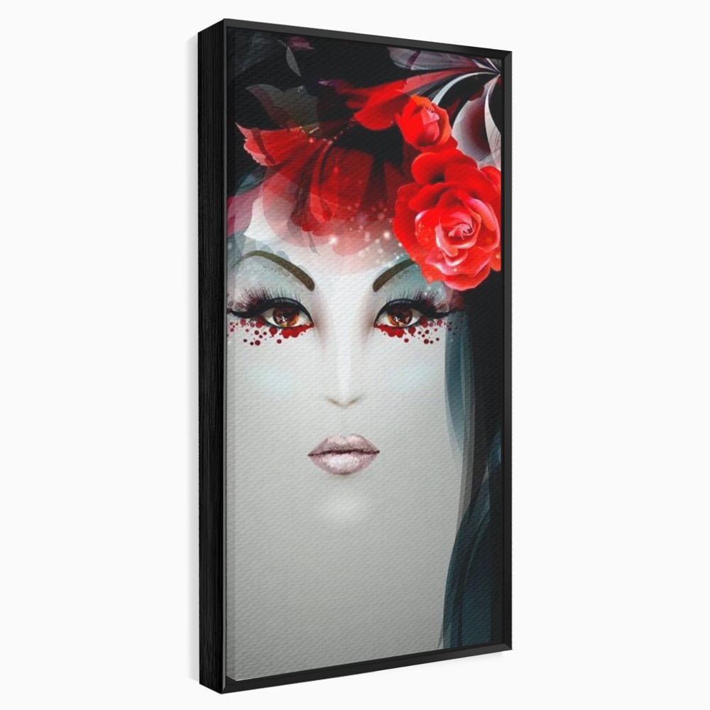 Tablou Canvas Premium LuxCanva® G1072, Taina Petalelor , Pictura, Trandafiri, Rosii, Mistic, Flori, Machiaj, Privire, Magie, Salon, Beauty, Living, Dormitor