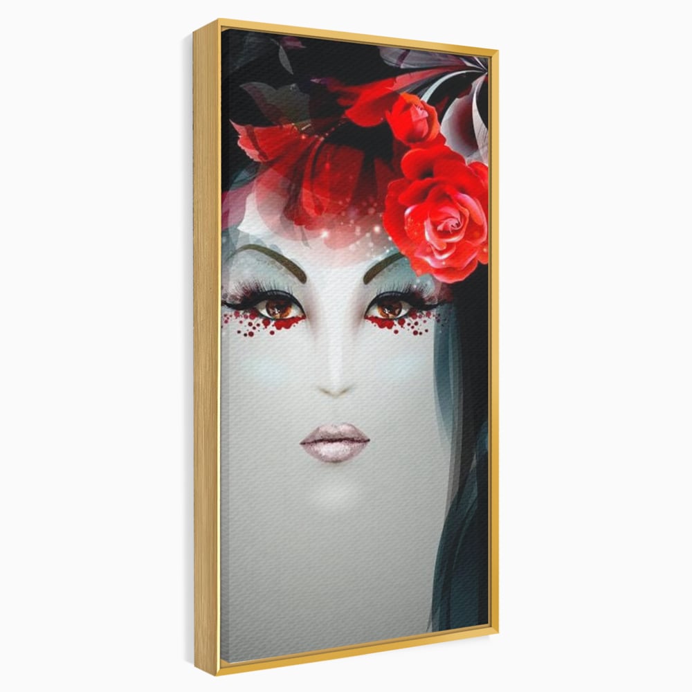 Tablou Canvas Premium LuxCanva® G1072, Taina Petalelor , Pictura, Trandafiri, Rosii, Mistic, Flori, Machiaj, Privire, Magie, Salon, Beauty, Living, Dormitor