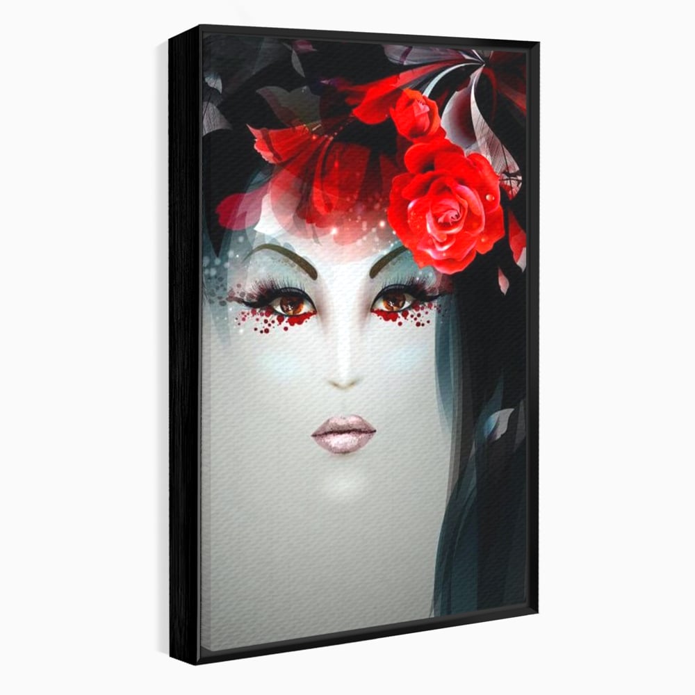 Tablou Canvas Premium LuxCanva® G1072, Taina Petalelor , Pictura, Trandafiri, Rosii, Mistic, Flori, Machiaj, Privire, Magie, Salon, Beauty, Living, Dormitor