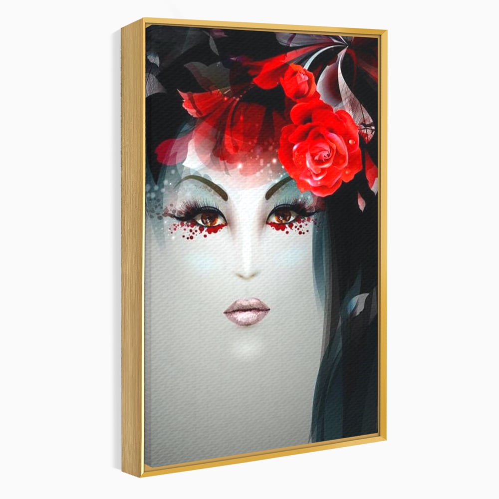 Tablou Canvas Premium LuxCanva® G1072, Taina Petalelor , Pictura, Trandafiri, Rosii, Mistic, Flori, Machiaj, Privire, Magie, Salon, Beauty, Living, Dormitor