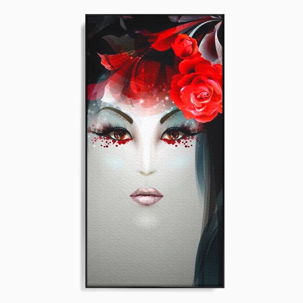 Tablou Canvas Premium LuxCanva® G1072, Taina Petalelor , Pictura, Trandafiri, Rosii, Mistic, Flori, Machiaj, Privire, Magie, Salon, Beauty, Living, Dormitor