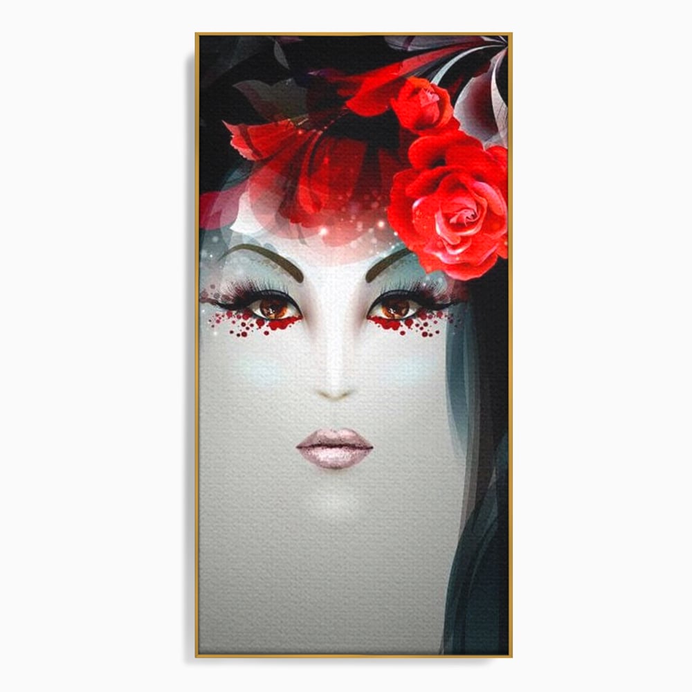 Tablou Canvas Premium LuxCanva® G1072, Taina Petalelor , Pictura, Trandafiri, Rosii, Mistic, Flori, Machiaj, Privire, Magie, Salon, Beauty, Living, Dormitor