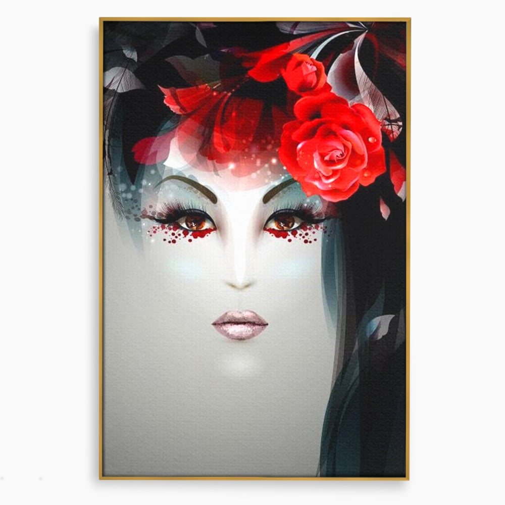 Tablou Canvas Premium LuxCanva® G1072, Taina Petalelor , Pictura, Trandafiri, Rosii, Mistic, Flori, Machiaj, Privire, Magie, Salon, Beauty, Living, Dormitor