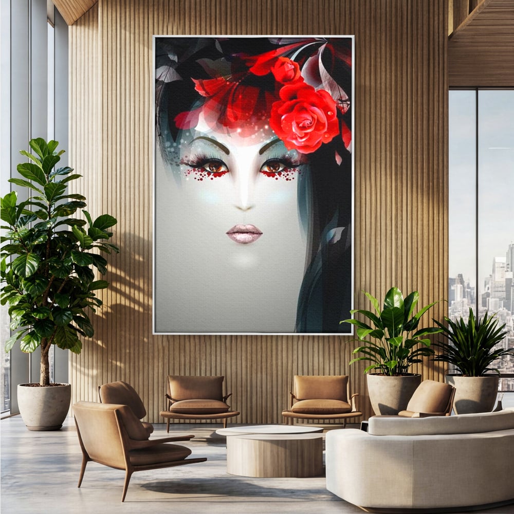 Tablou Canvas Premium LuxCanva® G1072, Taina Petalelor , Pictura, Trandafiri, Rosii, Mistic, Flori, Machiaj, Privire, Magie, Salon, Beauty, Living, Dormitor