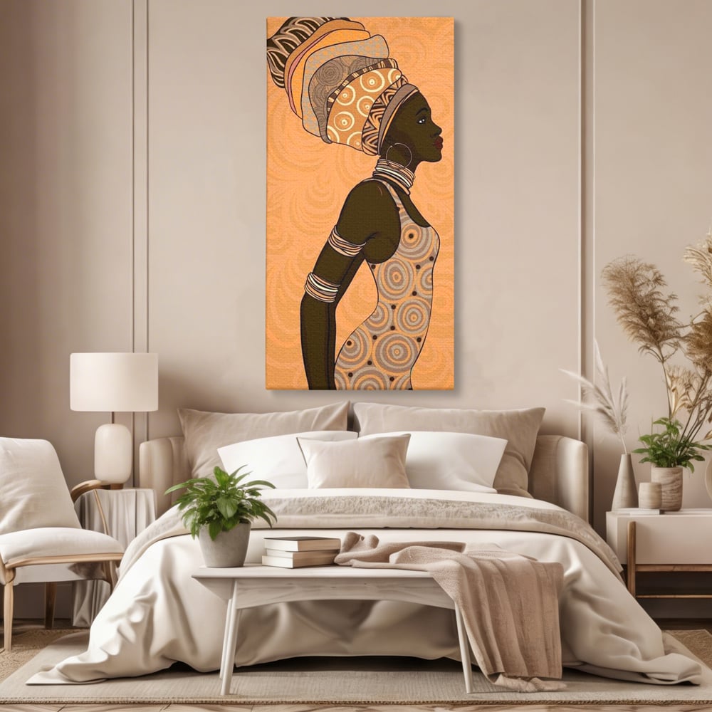 Tablou Canvas Premium, LuxCanva® G1074, Traditie si Modernitate, Africa, Continent, Feminitate, Exotic, Turban, Gratie, Soare, Bratari, Living, Dormitor
