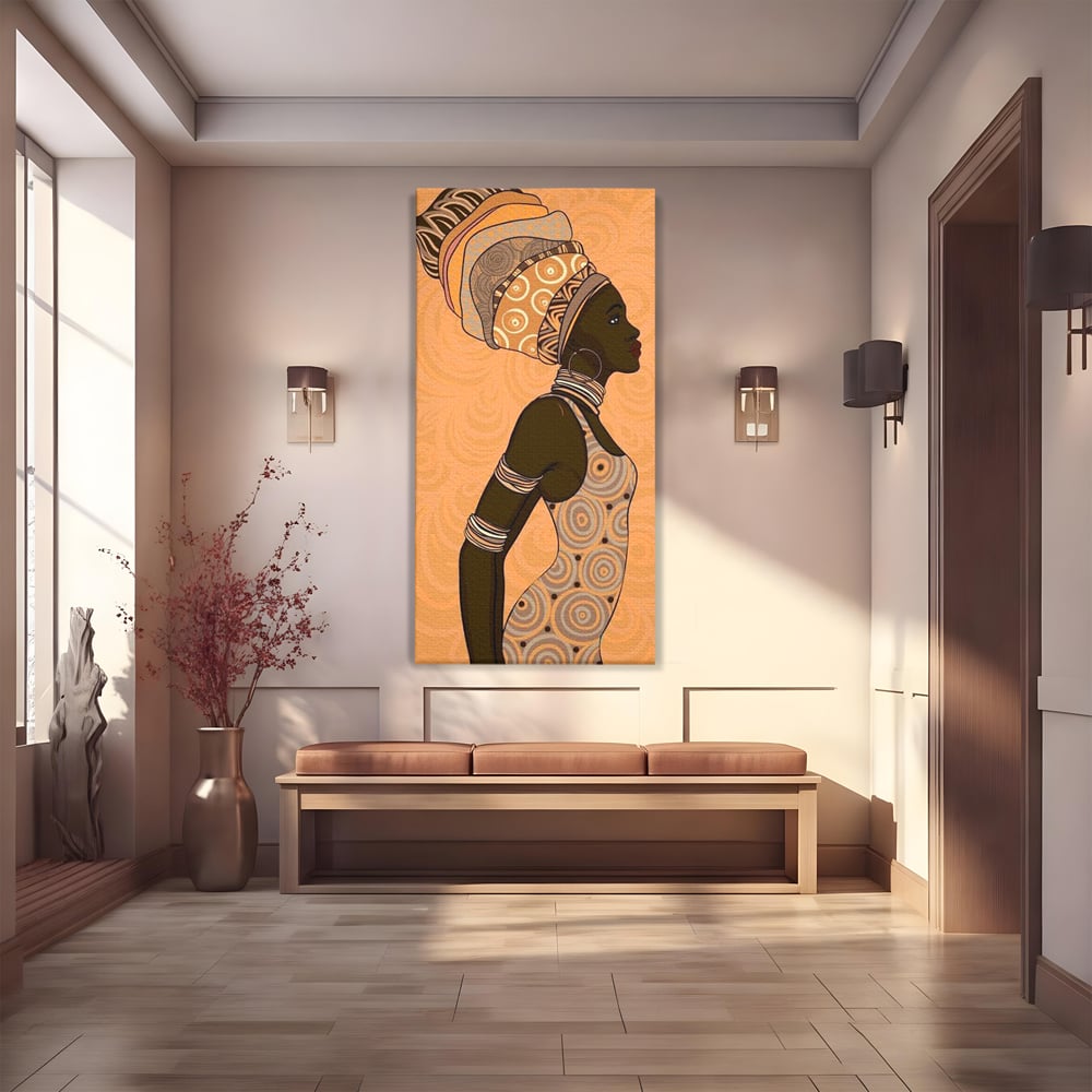 Tablou Canvas Premium, LuxCanva® G1074, Traditie si Modernitate, Africa, Continent, Feminitate, Exotic, Turban, Gratie, Soare, Bratari, Living, Dormitor