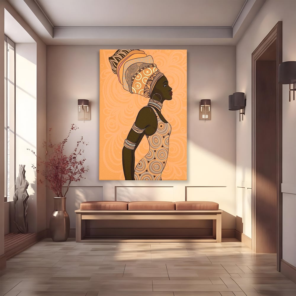Tablou Canvas Premium, LuxCanva® G1074, Traditie si Modernitate, Africa, Continent, Feminitate, Exotic, Turban, Gratie, Soare, Bratari, Living, Dormitor