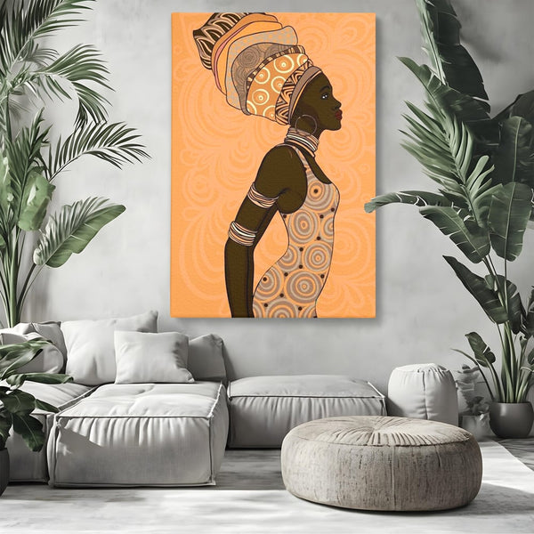 Tablou Canvas Premium, LuxCanva® G1074, Traditie si Modernitate, Africa, Continent, Feminitate, Exotic, Turban, Gratie, Soare, Bratari, Living, Dormitor