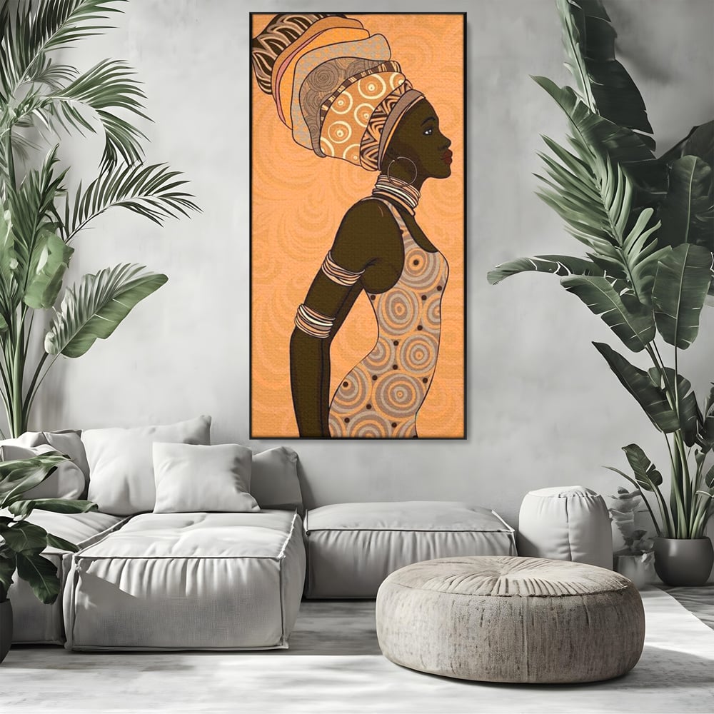 Tablou Canvas Premium, LuxCanva® G1074, Traditie si Modernitate, Africa, Continent, Feminitate, Exotic, Turban, Gratie, Soare, Bratari, Living, Dormitor
