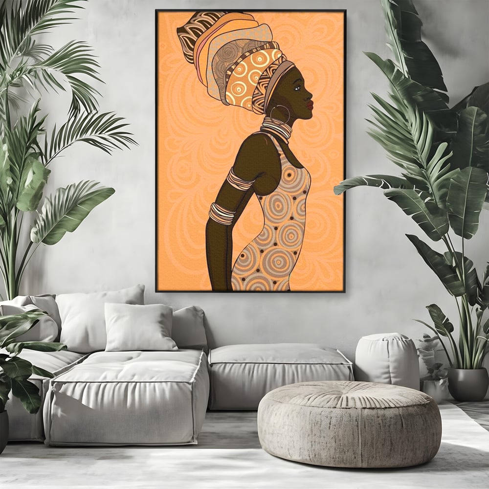 Tablou Canvas Premium, LuxCanva® G1074, Traditie si Modernitate, Africa, Continent, Feminitate, Exotic, Turban, Gratie, Soare, Bratari, Living, Dormitor