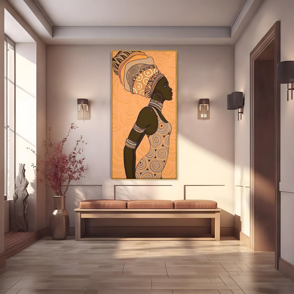 Tablou Canvas Premium, LuxCanva® G1074, Traditie si Modernitate, Africa, Continent, Feminitate, Exotic, Turban, Gratie, Soare, Bratari, Living, Dormitor