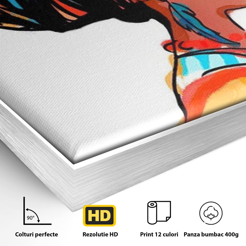 Tablou Canvas Premium, LuxCanva® G1075, Profilul Femeii Africane , Chip, Afro, Turban, Profil, Feminin, Gratie, Regalitate, Africa, Living, Dormitor