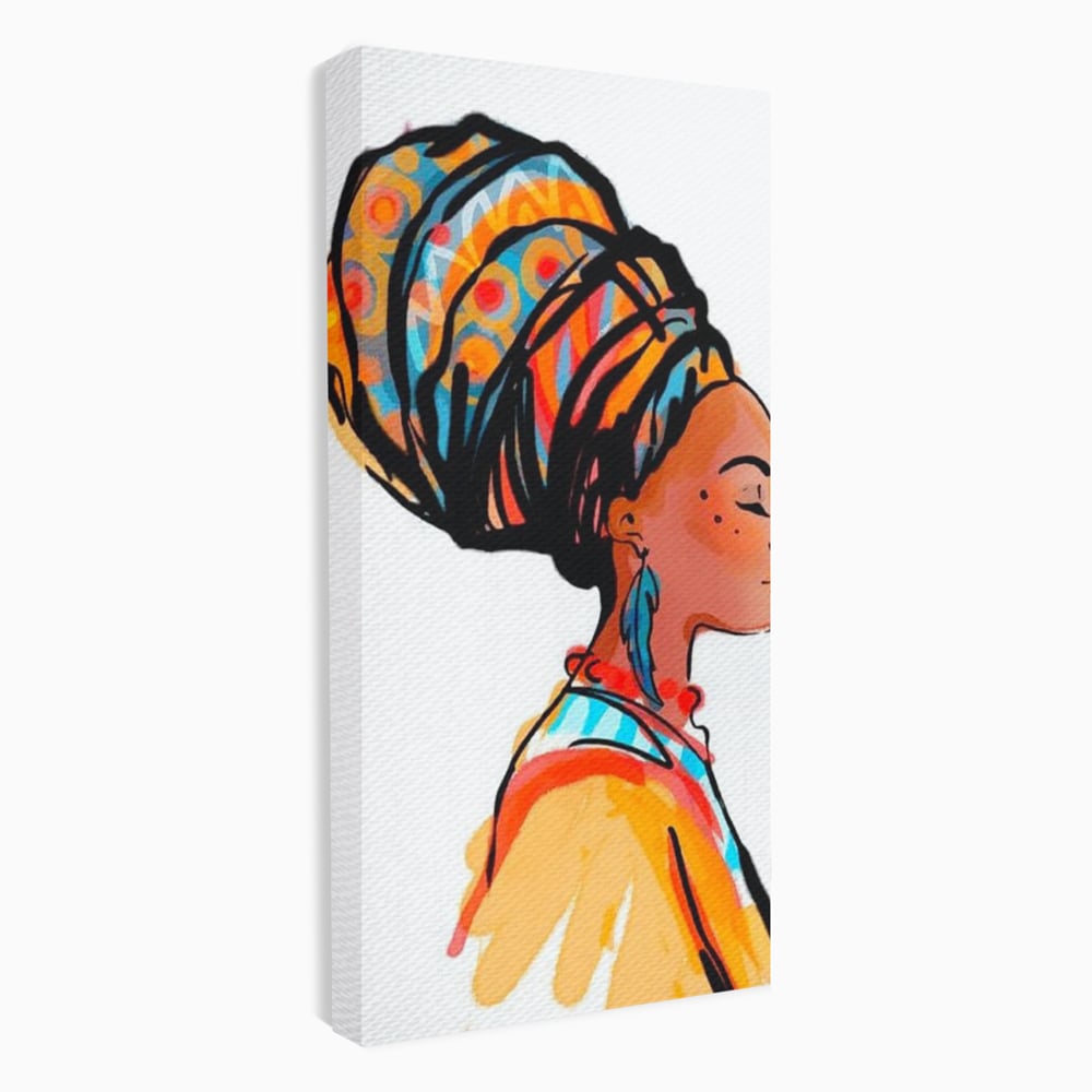 Tablou Canvas Premium, LuxCanva® G1075, Profilul Femeii Africane , Chip, Afro, Turban, Profil, Feminin, Gratie, Regalitate, Africa, Living, Dormitor