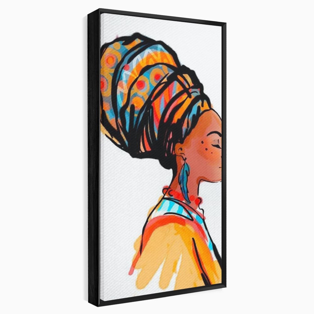 Tablou Canvas Premium, LuxCanva® G1075, Profilul Femeii Africane , Chip, Afro, Turban, Profil, Feminin, Gratie, Regalitate, Africa, Living, Dormitor