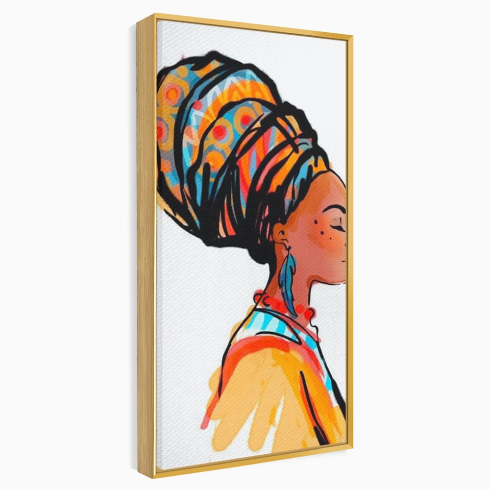 Tablou Canvas Premium, LuxCanva® G1075, Profilul Femeii Africane , Chip, Afro, Turban, Profil, Feminin, Gratie, Regalitate, Africa, Living, Dormitor