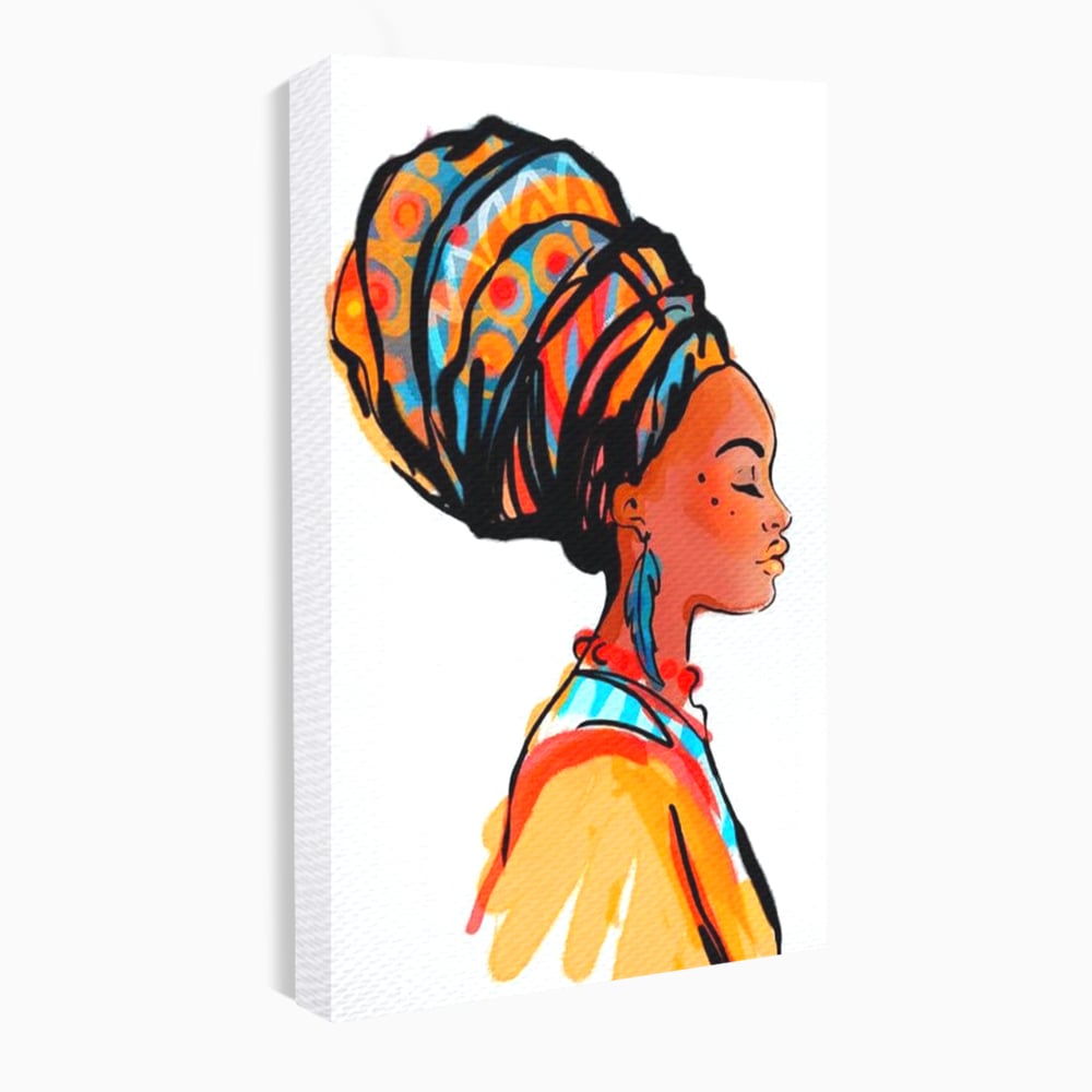 Tablou Canvas Premium, LuxCanva® G1075, Profilul Femeii Africane , Chip, Afro, Turban, Profil, Feminin, Gratie, Regalitate, Africa, Living, Dormitor