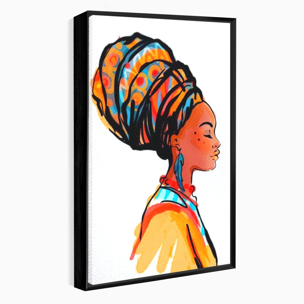 Tablou Canvas Premium, LuxCanva® G1075, Profilul Femeii Africane , Chip, Afro, Turban, Profil, Feminin, Gratie, Regalitate, Africa, Living, Dormitor