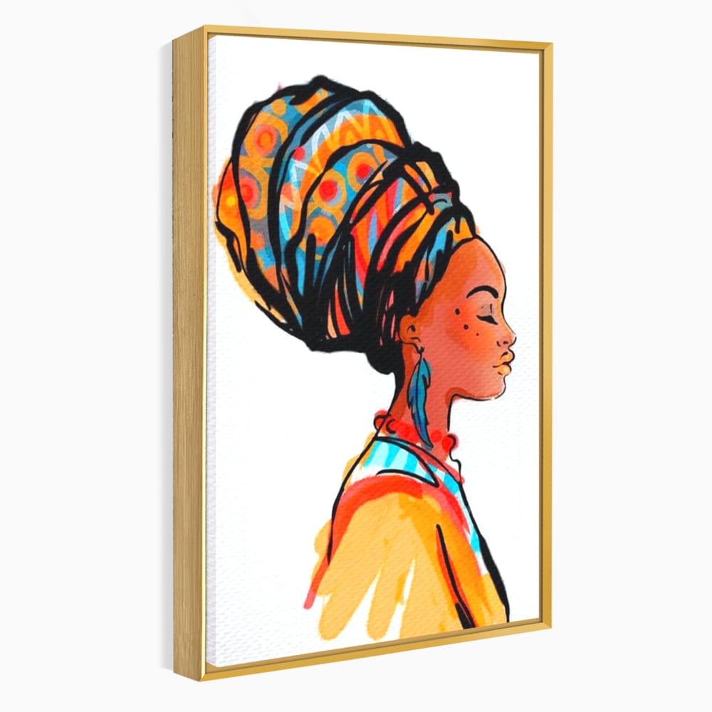Tablou Canvas Premium, LuxCanva® G1075, Profilul Femeii Africane , Chip, Afro, Turban, Profil, Feminin, Gratie, Regalitate, Africa, Living, Dormitor