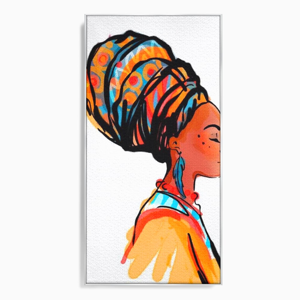 Tablou Canvas Premium, LuxCanva® G1075, Profilul Femeii Africane , Chip, Afro, Turban, Profil, Feminin, Gratie, Regalitate, Africa, Living, Dormitor